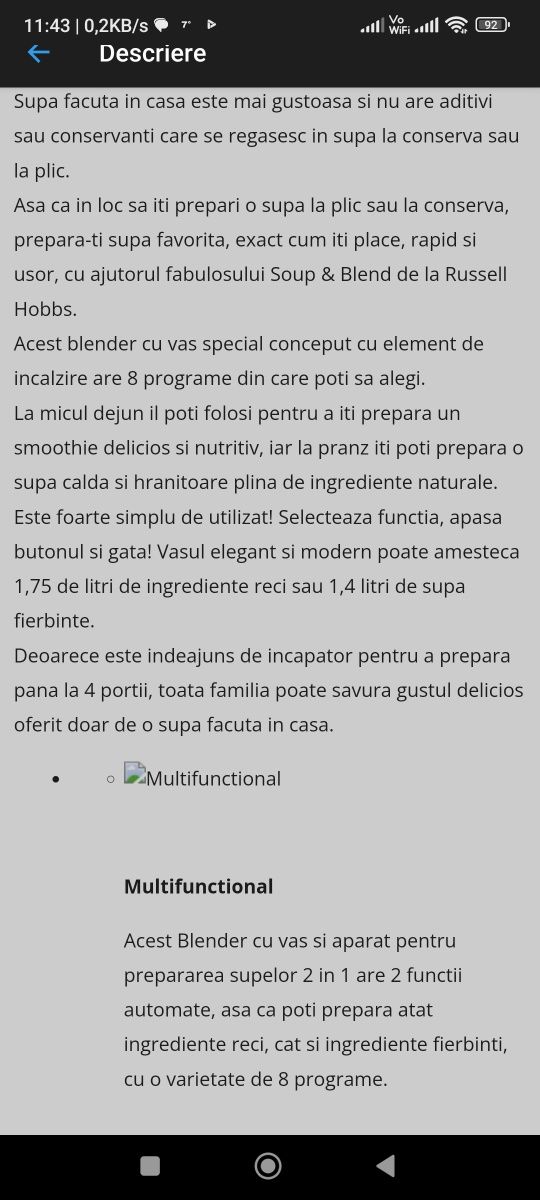 Aparat de preparat supe și blender Russel Hobbs, 400w, 1,75 l ,8 progr