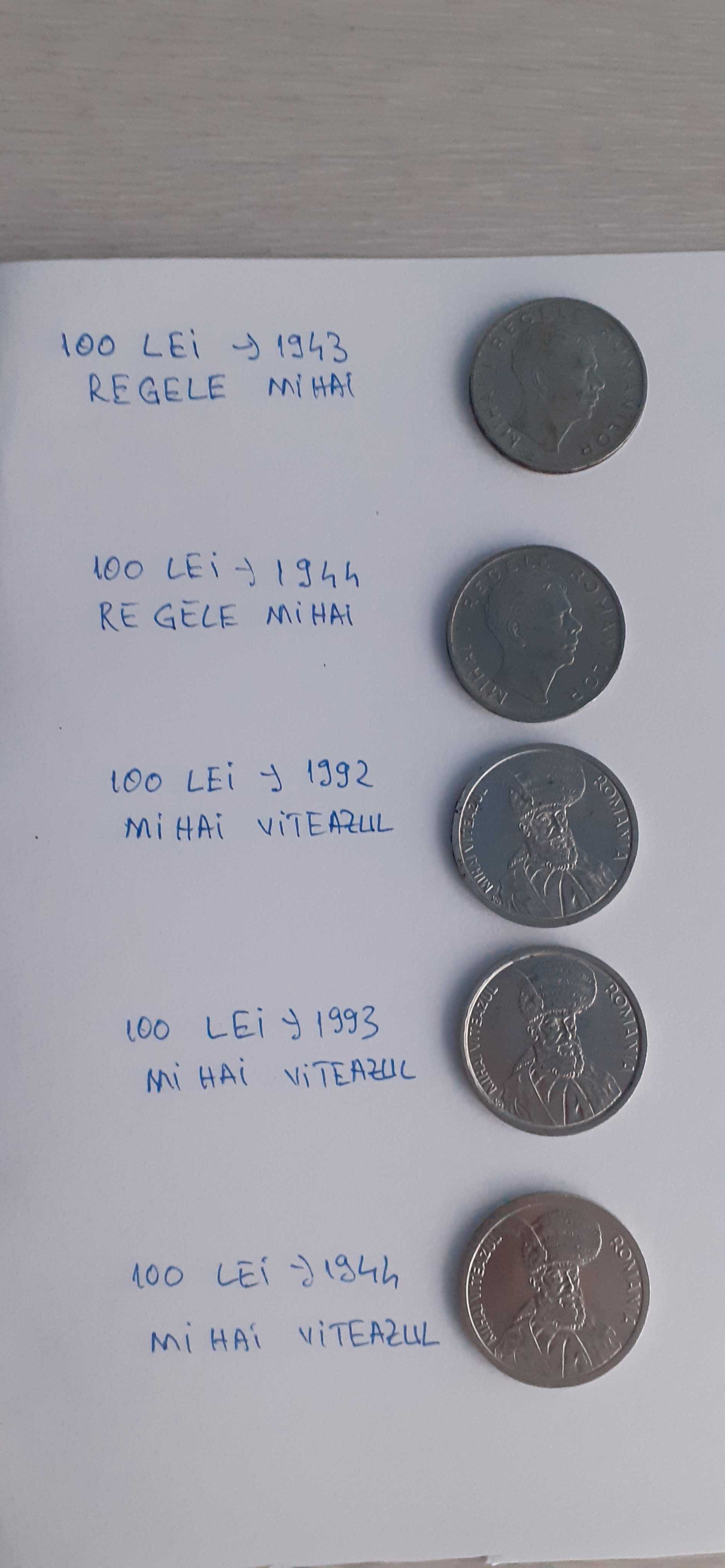 Monede romanesti 100 lei anii 1943-1994,cu Regele Mihai, pret 1000 lei
