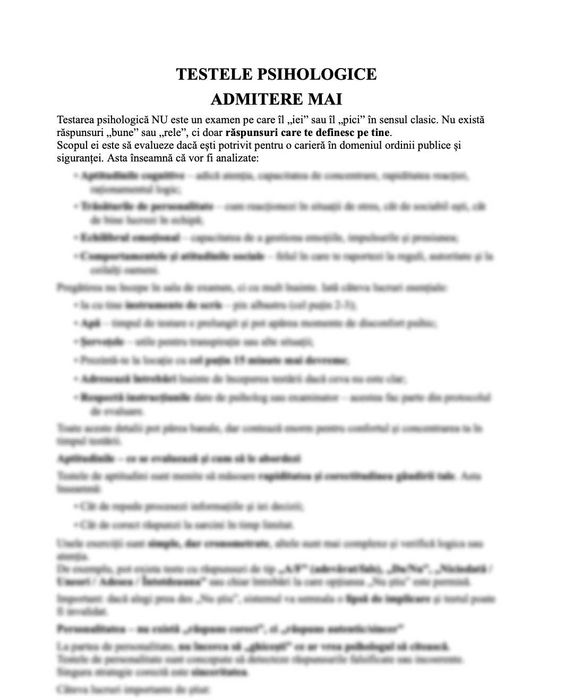 Pachet Complet Pregătire Proba Psihologică: MAI, ANP, ISU, MApN, etc.
