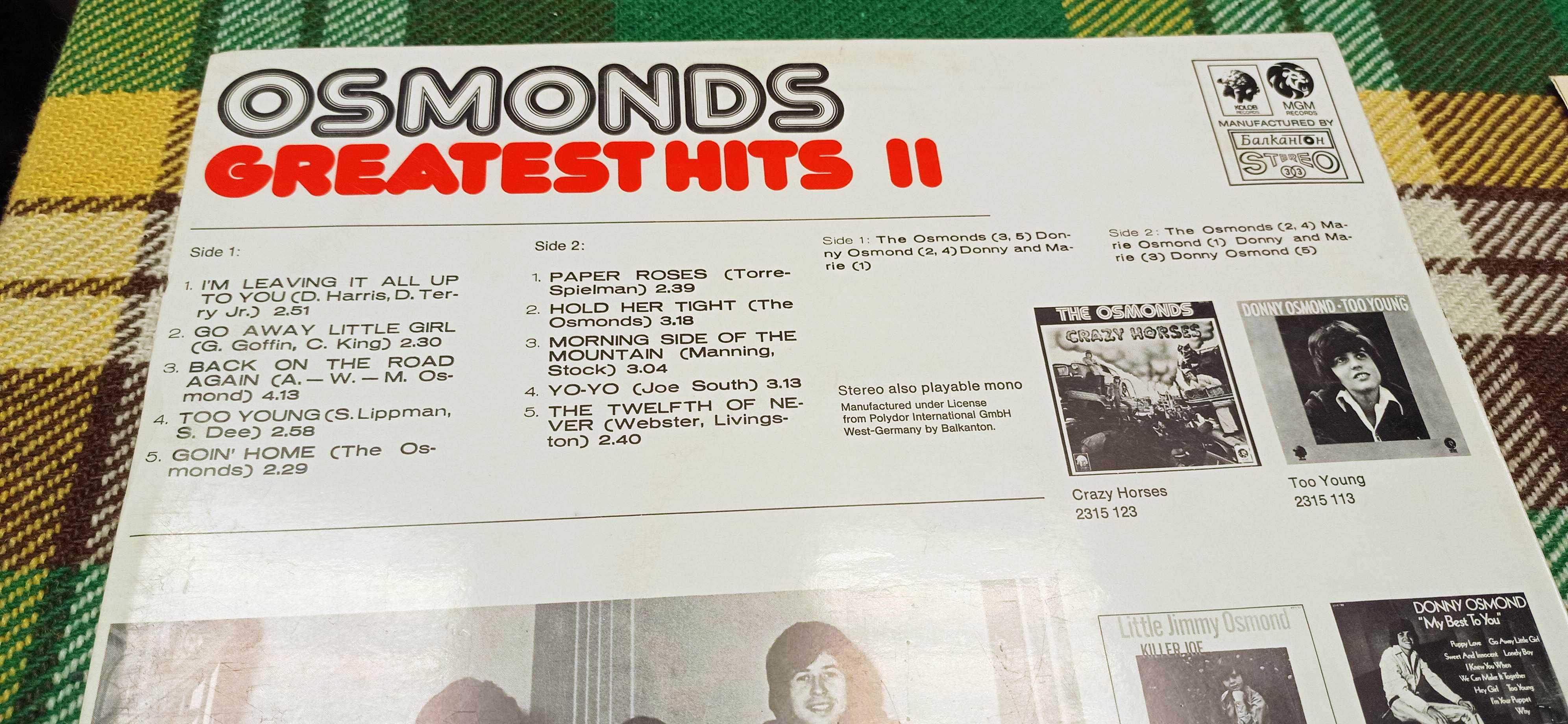 The Osmonds - Greatest Hits винилова грамофона плоча 1978г