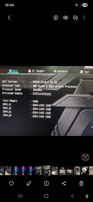 AMD Ryzen 5 3600 + Aasrock B450 Pro4 F P2.20 Game PC Ram
