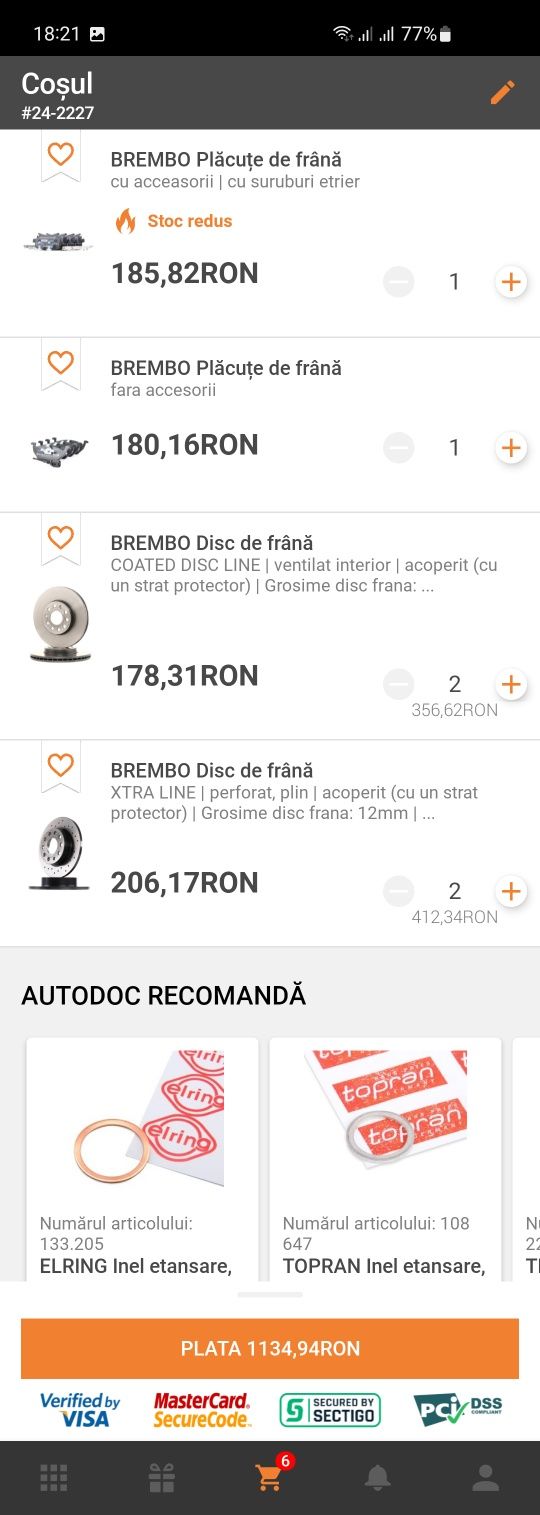 Discuri frână+plăcuțe  Brembo Audi A3 8P