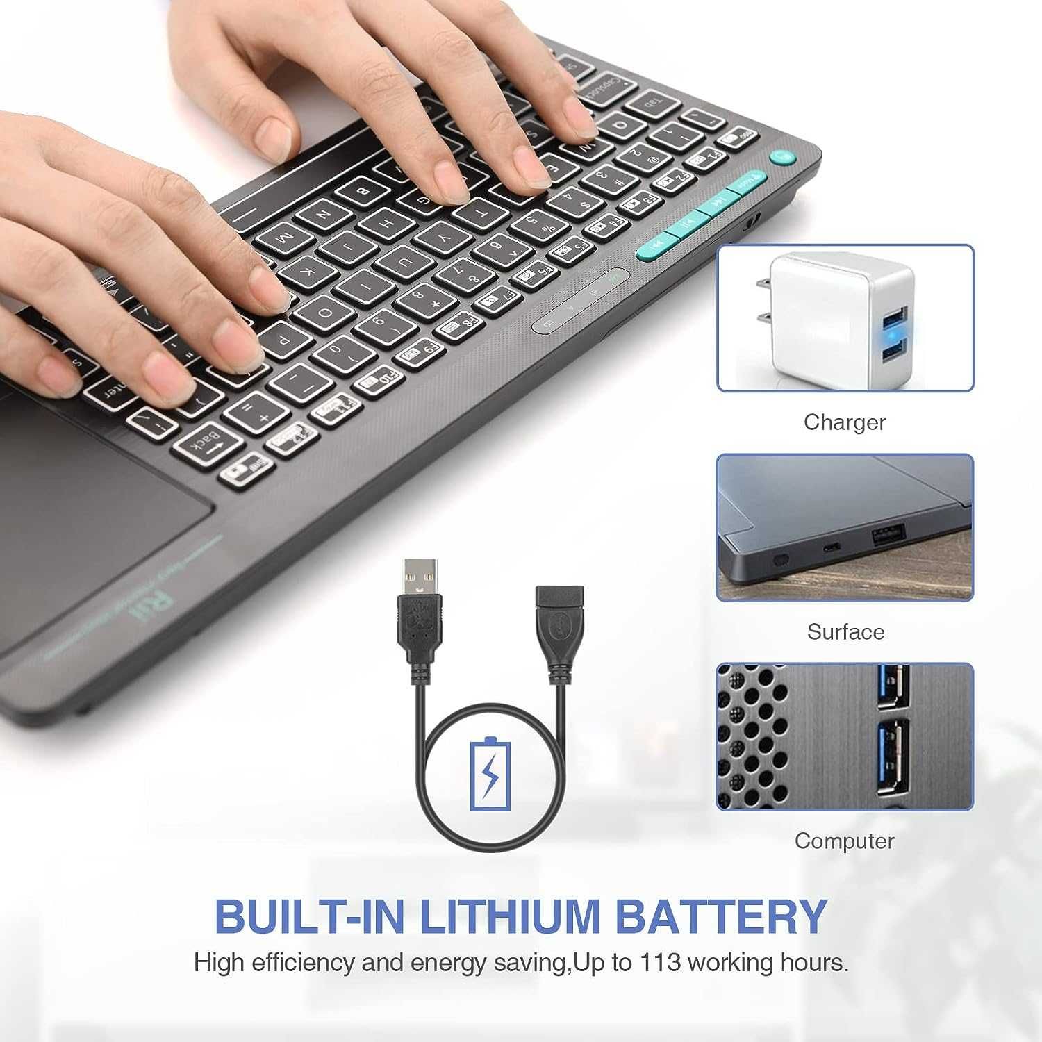 Rii RT518S Tastatură multimedia iluminare,Wireless Bluetooth,trackpad