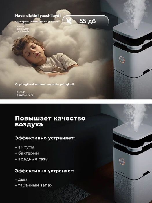 Очиститель и увлажнитель воздуха Hofmann, с HEPA-фильтром, до 60 м²