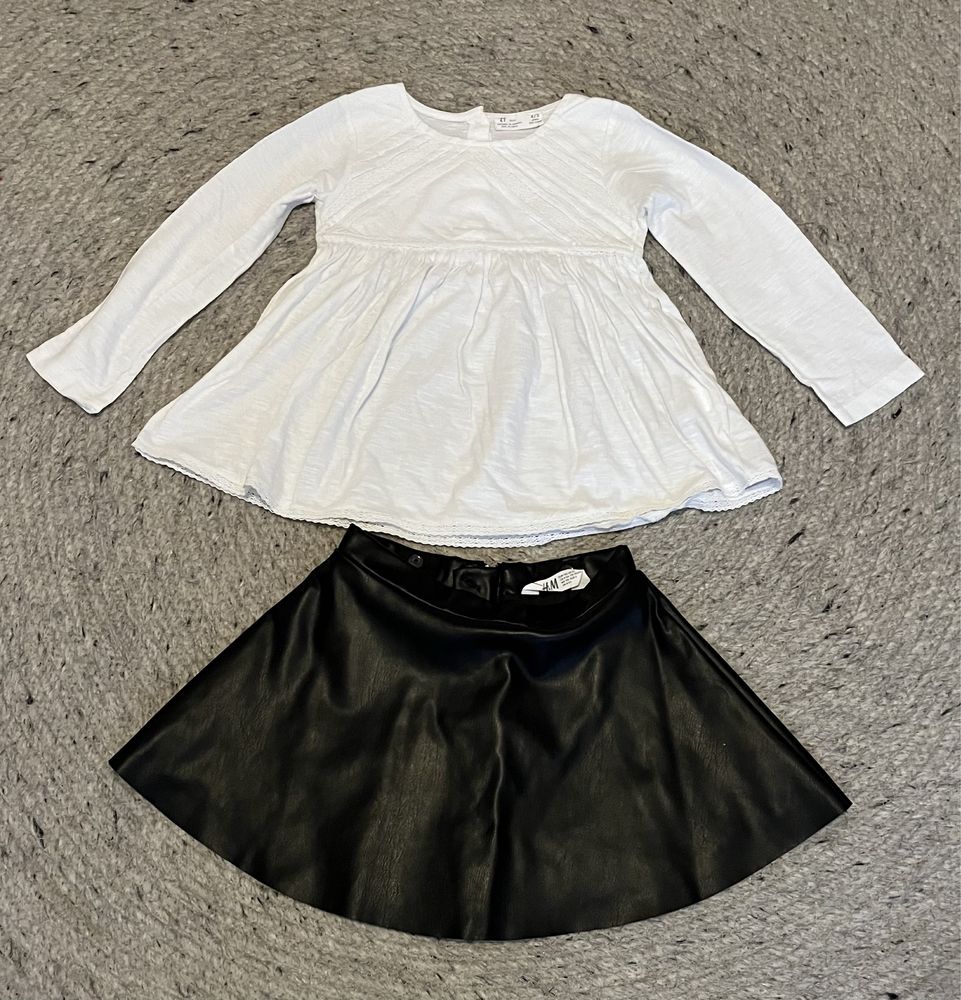 Outfit/ bluza si fusta imitatie piele H&M pt fetite 4-5 ani/ 110 cm