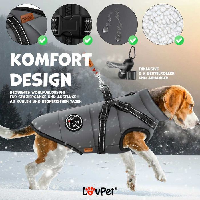 LOVPET яке за кучета, палто за кучета 50 размер  + 45x торбички