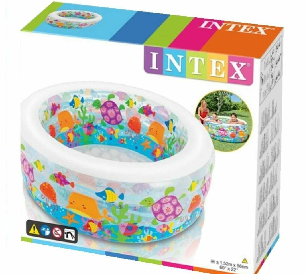 Круглый детский бассейн с надувным дном INTEX "Аквариум"