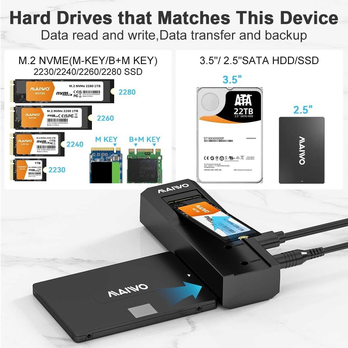 "MAIWO" K10635P2 док станция NVMe и 2,5 "/3,5" жестких дисков USB3.0.