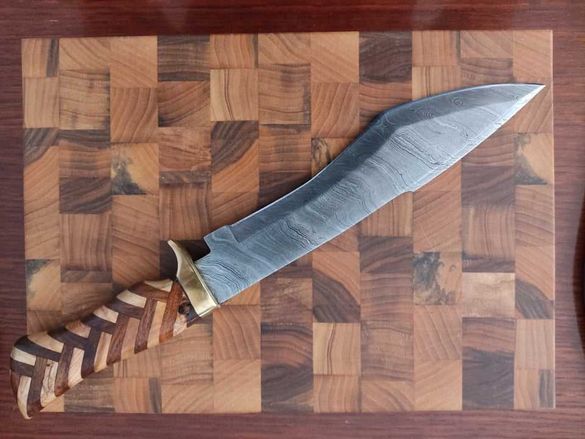 Нож ръчна изработка-дамаска стомана- дръжка END GRAIN