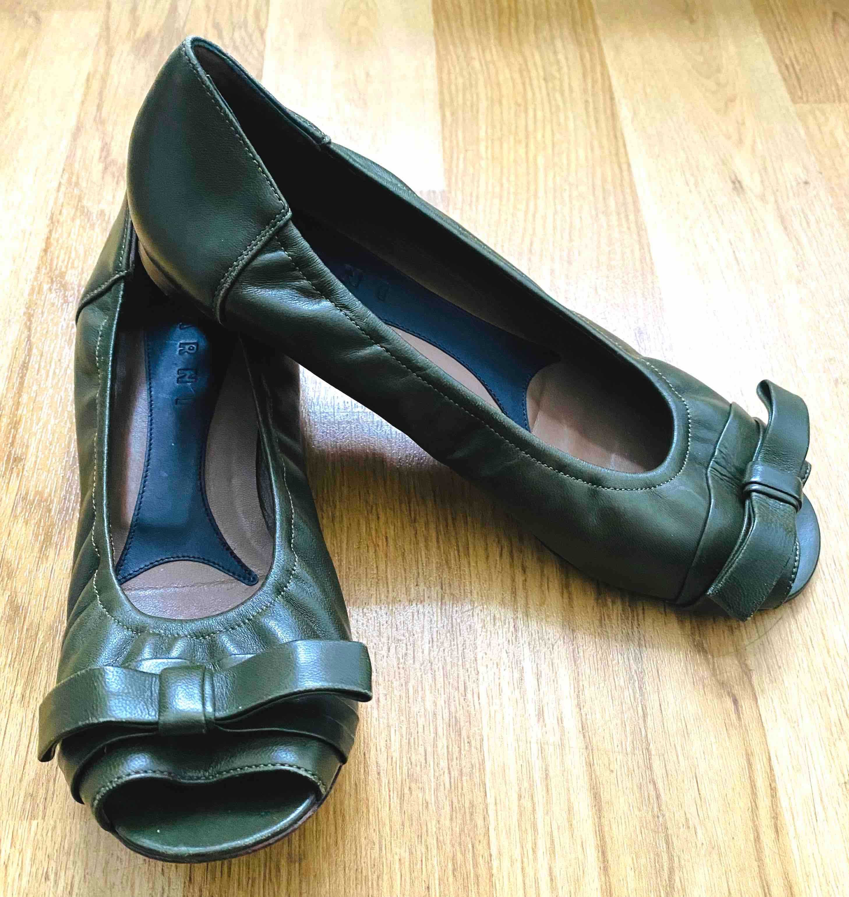 MARNI Superbi Balerini Open Toe Fashion Piele Verde Original Nr.37 UK