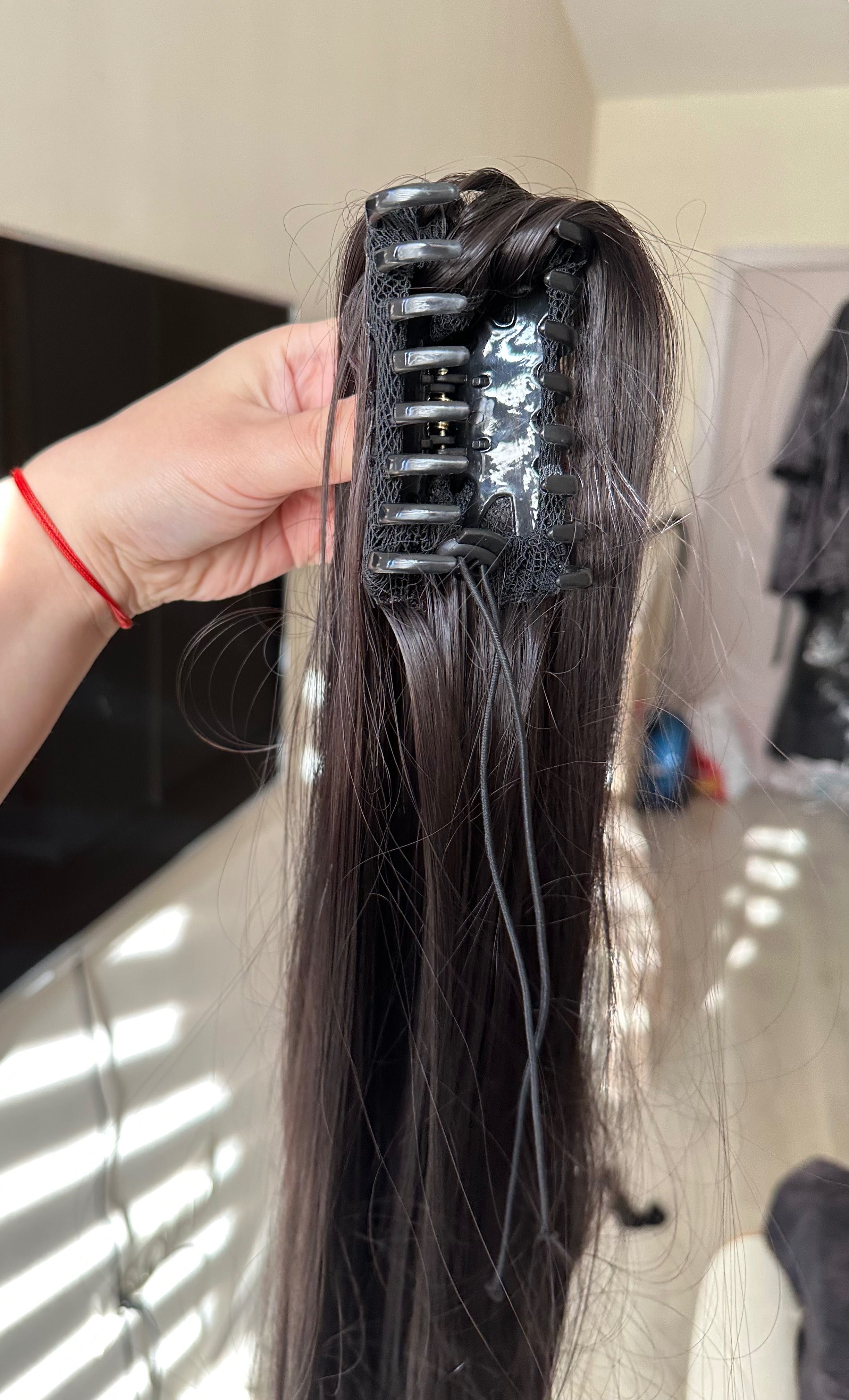 Изкуствена дълга коса на щипка във тъмно кестеняв цвят