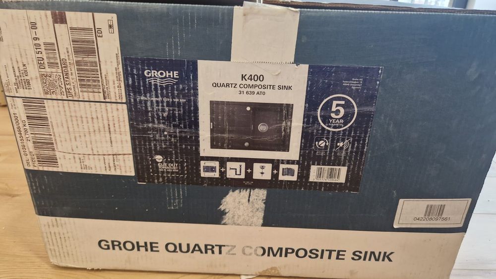 НОВА!GROHE Композитна мивка за кухня в цвят сив гранит с отцедник K400