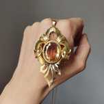 pandantiv f. mare, vintage, aur 18k, citrin, certif.