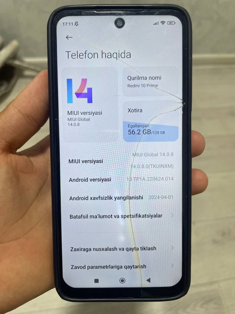 Redmi 10 Prime ko'k rangli