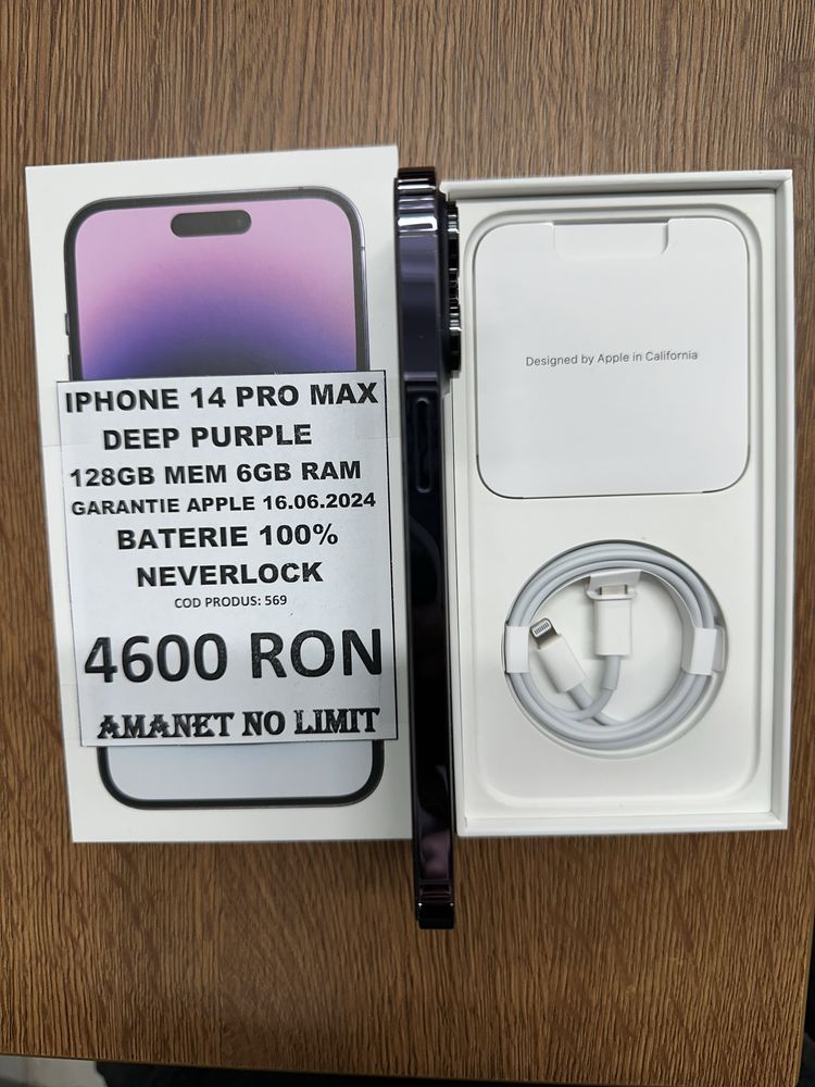 AMANET NO LIMIT : iPhone 14 Pro Max Deep Purple 128GB Ca Nou Garantie