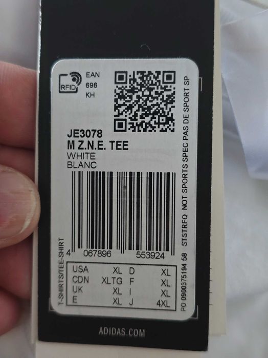 Tricou alb Adidas Original, mărimea L și XL, nou cu etichetă