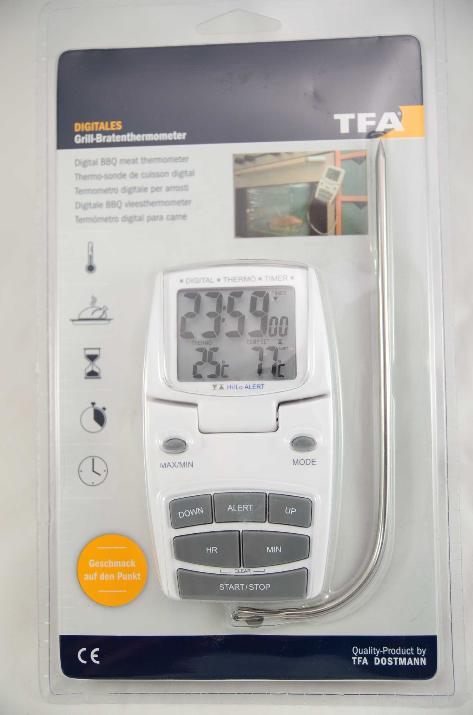 TFA електронен кухненски термо таймер, часовник, аларма