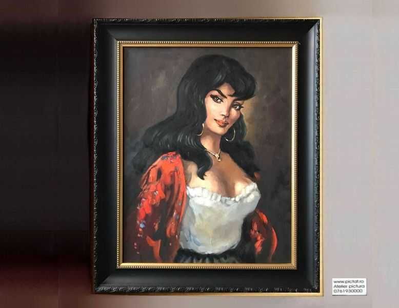 Tablou pictat manual Portret femeie bruneta, Portrete la comanda