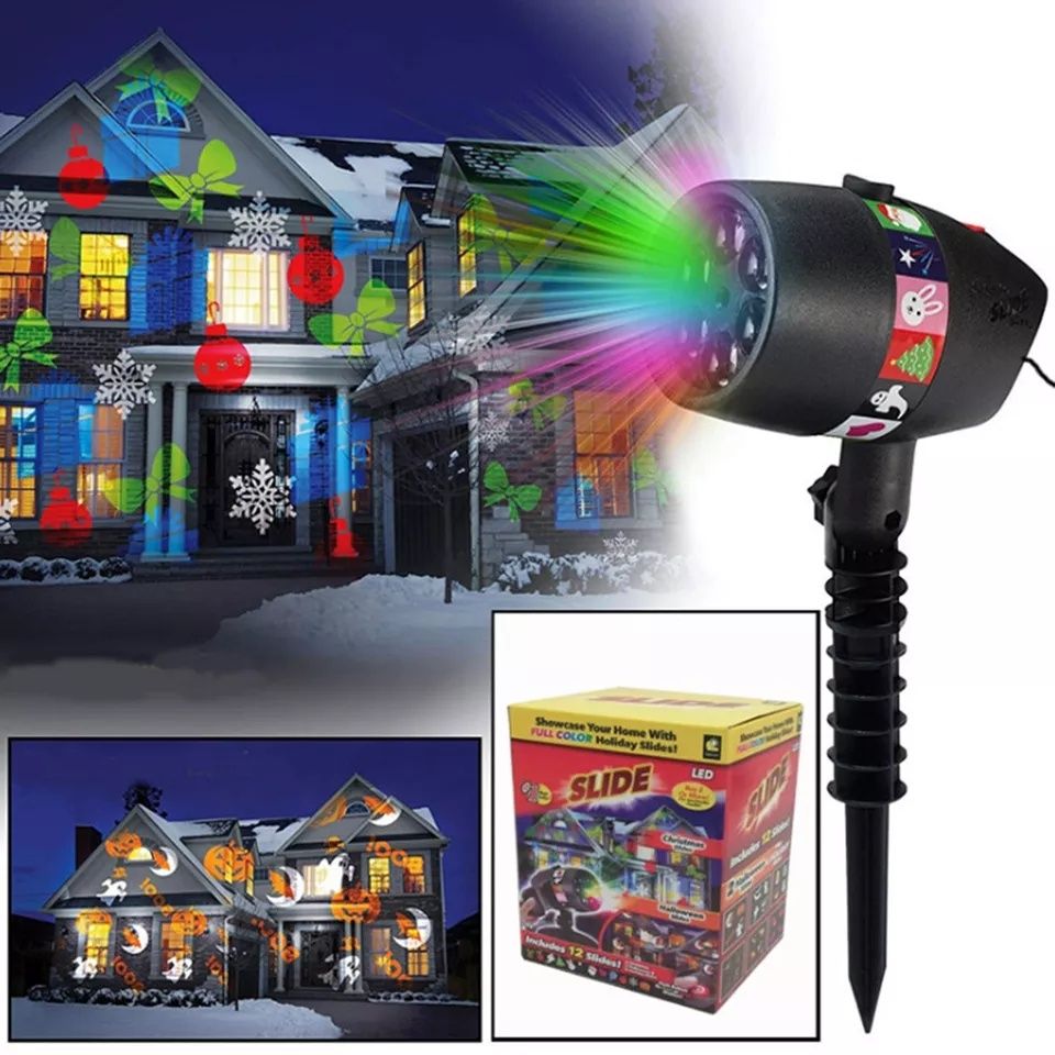 Коледен Лазерен прожектор Star Shower Slide с 12 различни приставки