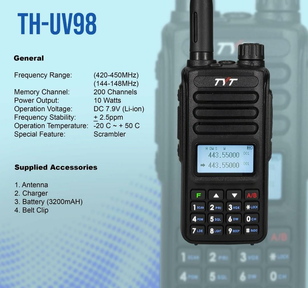 Нов модел двубандова радиостанция Уоки Токи TYT TH UV 98  10w 2020г