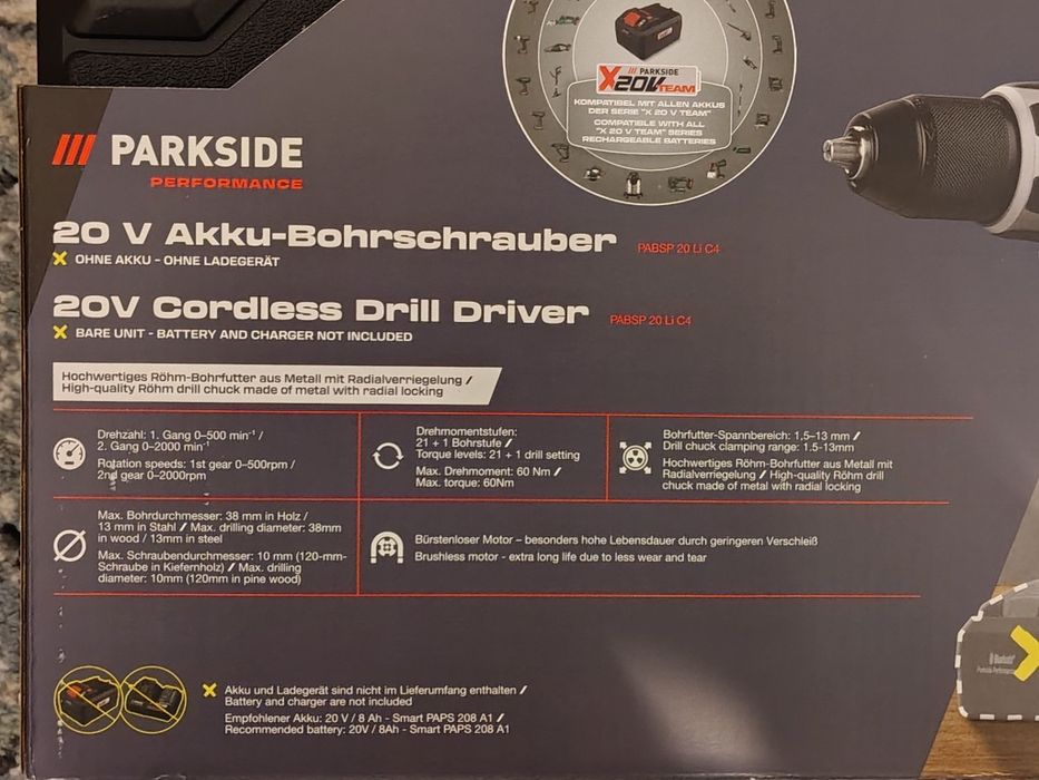 Parkside mașină de găurit și înșurubat pabsp 20 li c4 brushless