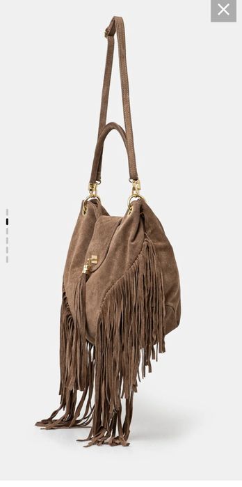 Голяма кожена чанта торба естествен велур кафява camel ресни дръжки