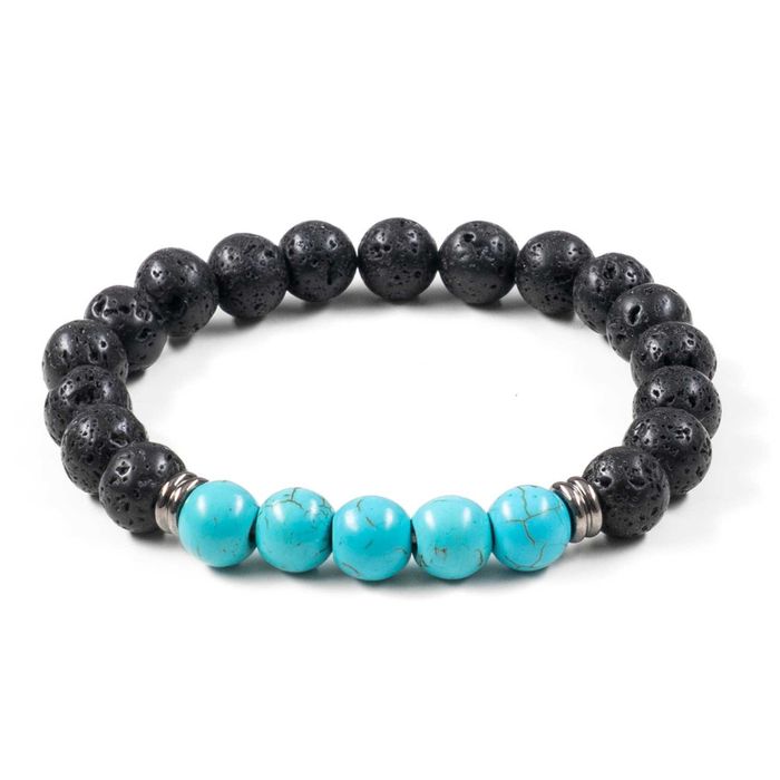Bratara din lava vulcanica si turcoaz reconstituit