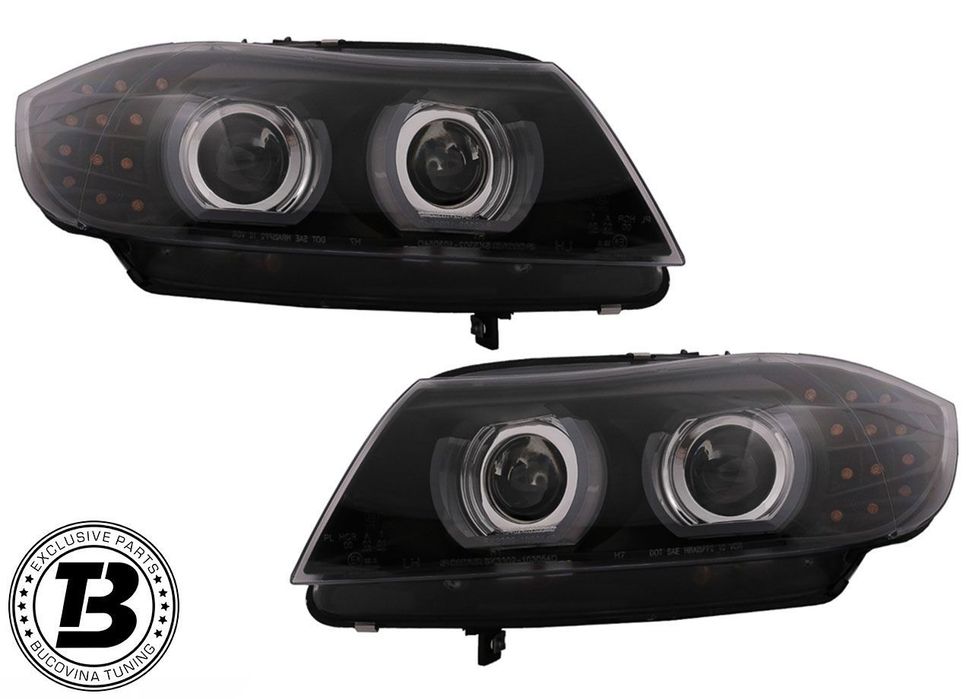 Faruri 3D LED Angel Eyes compatibile cu BMW Seria 3 E90 E91 AFS