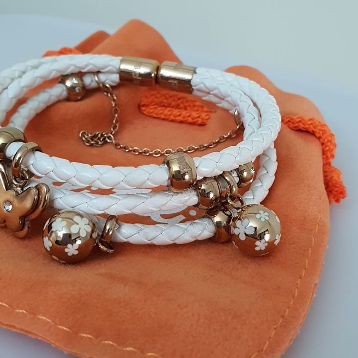 Brățară Folli Follie cu piele alba și aur roz