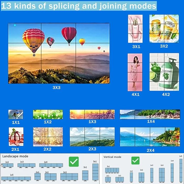 Controler video wall GKRONG 4K 60HZ 5x9, 4 intrări HDMI / 1 DP, 10 ieș