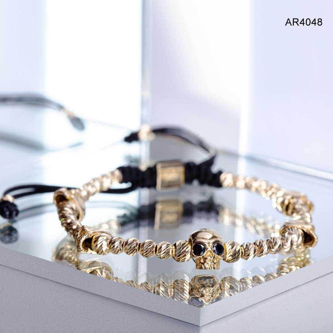 Bratara Aur 14K SKULL COLLECTION cu bilute striate aur [AR4048]