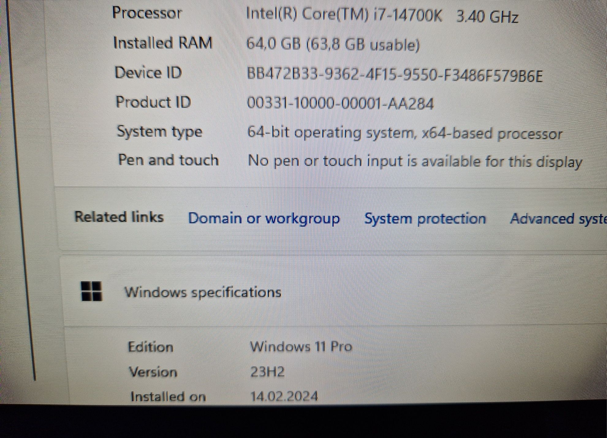 Desktop PC Intel I7 14700k
