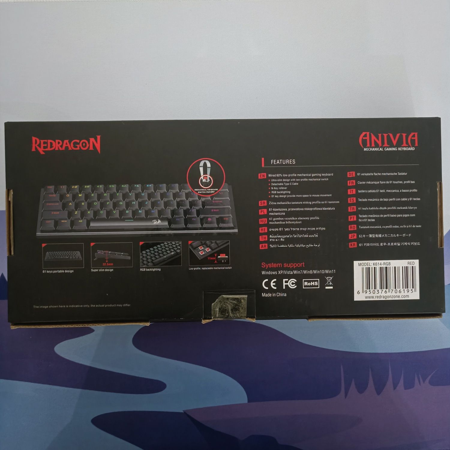 Redragon k614 anvia . низкопрофильная, смазанная . Hot swap , 60% ,red