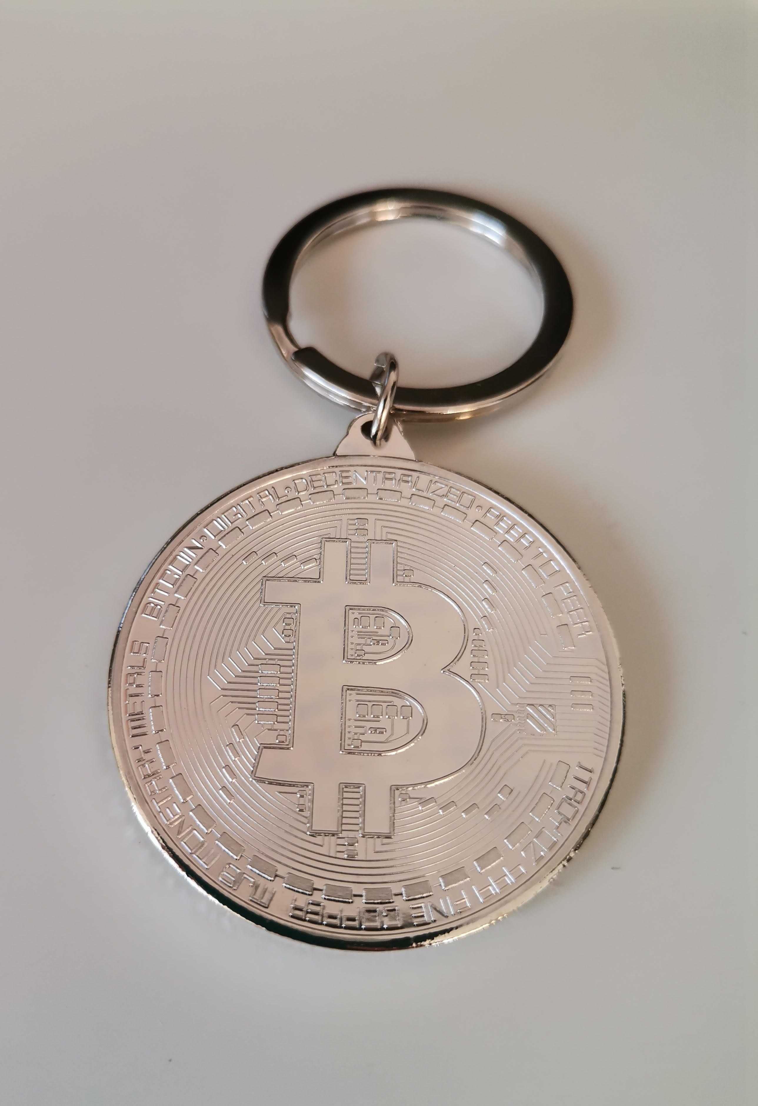 breloc Bitcoin - metalic, auriu/argintiu, 4 cm