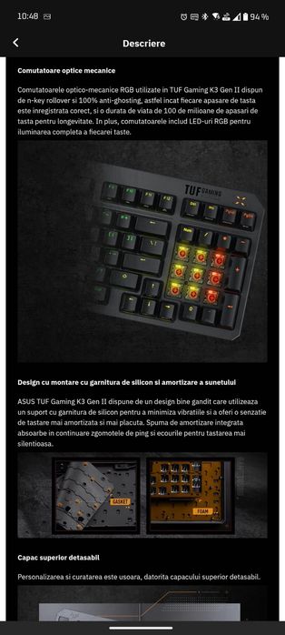 Tastatură Gaming Asus Tuf K3 Gen 2 USB
