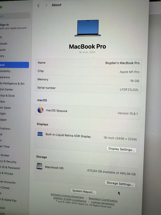 MacBook Pro 16” 2021 M1 Pro GARANTIE• 16GB/512GB