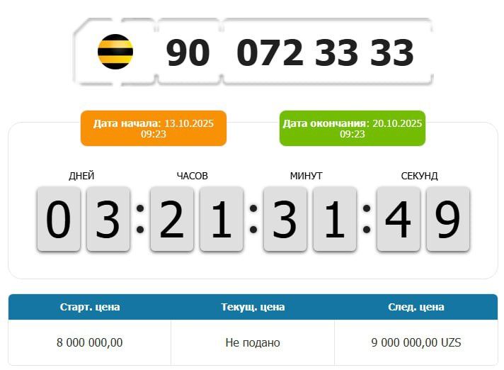 Nomer sotiladi 3333