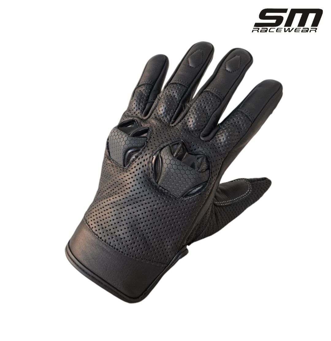 Manusi moto piele naturala perforata SM Titan marimi M, L, XL, 2XL Noi