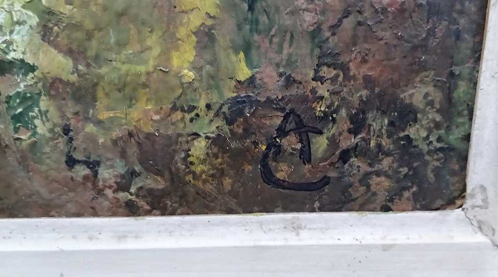 Tablou vechi - cabana in munti semnat AC ( Ciucurencu)