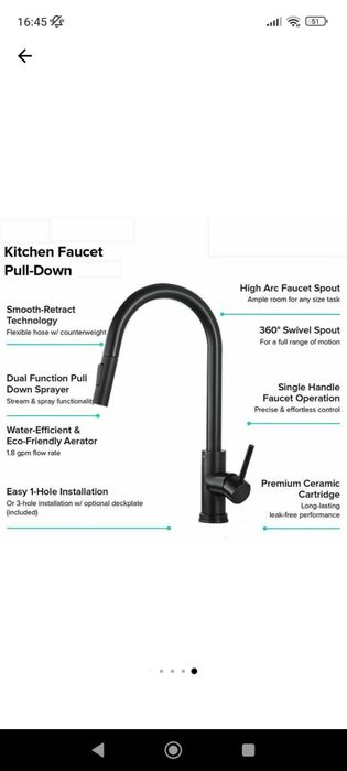 Baterie Bucatarie Cu Dus Extractabil Cu Touch Pentru Pornire/Oprire