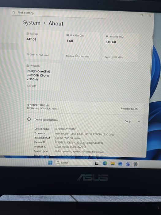Asus Tuf Gaming! i5 th8/8gb/480 ssd! GTX 1050Ti 4GB! Functional!