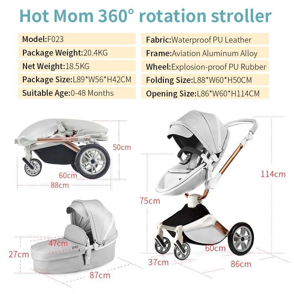 Бебешка количка 3 в 1 Hot Mom Baby Stroller 360