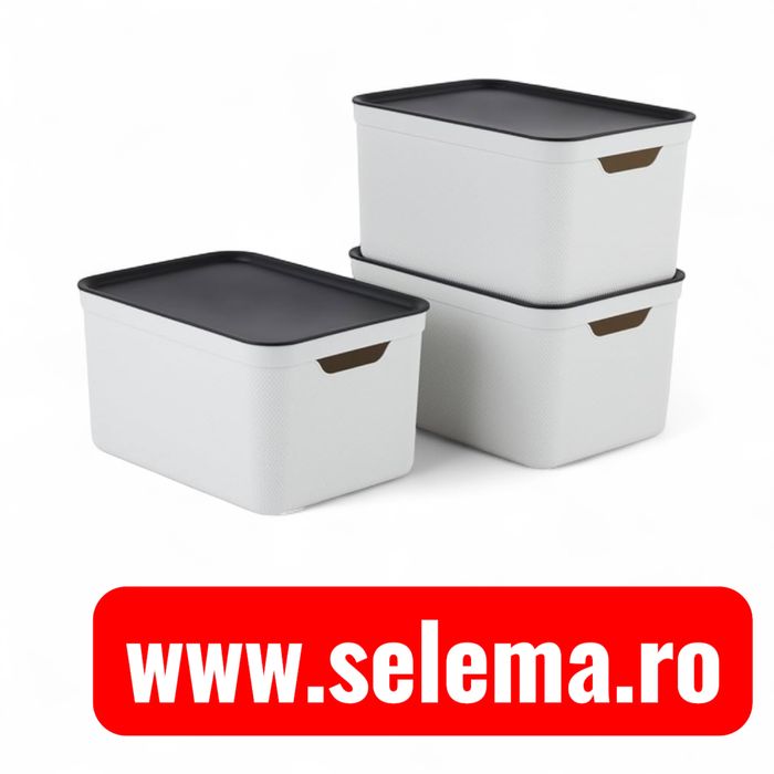 Set 3 cutii depozitare Rotho Jive 16 L –  stivuibile a4