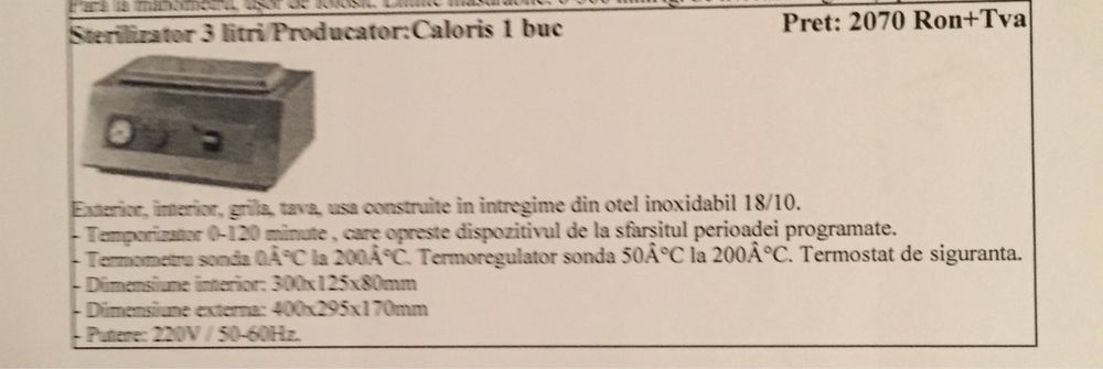Sterilizator caloris  3L nou