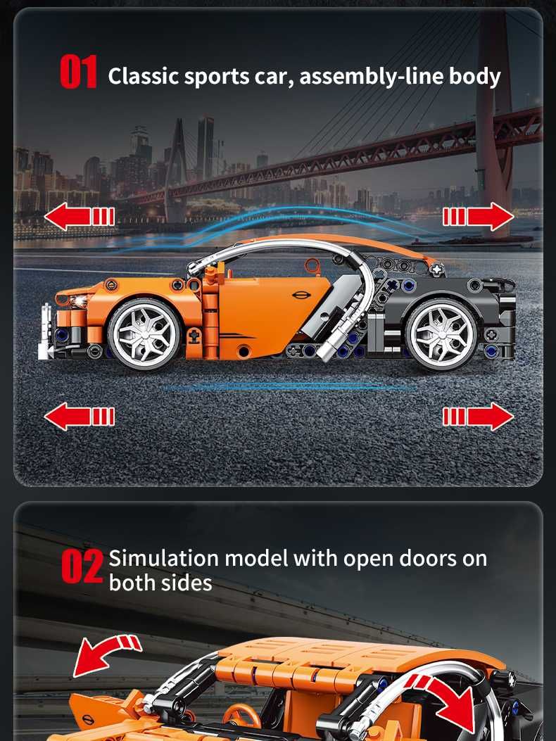 NOU LEGO Replica Bugatti Veyron, 388 piese, portocalie