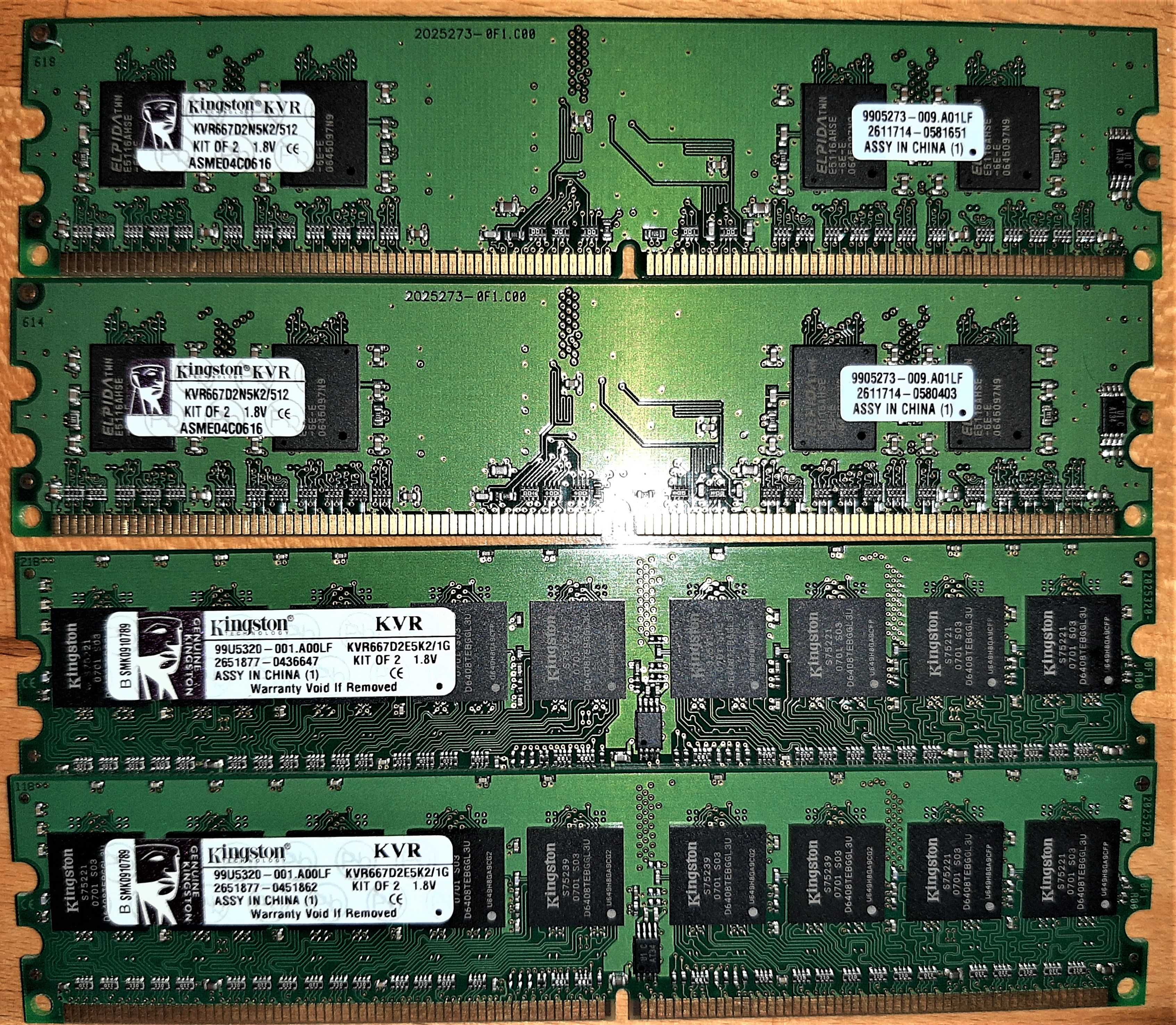 3 GB RAM DDR2/667 memorii PC Kingston originale 2x1GB + 2x0,5 GB