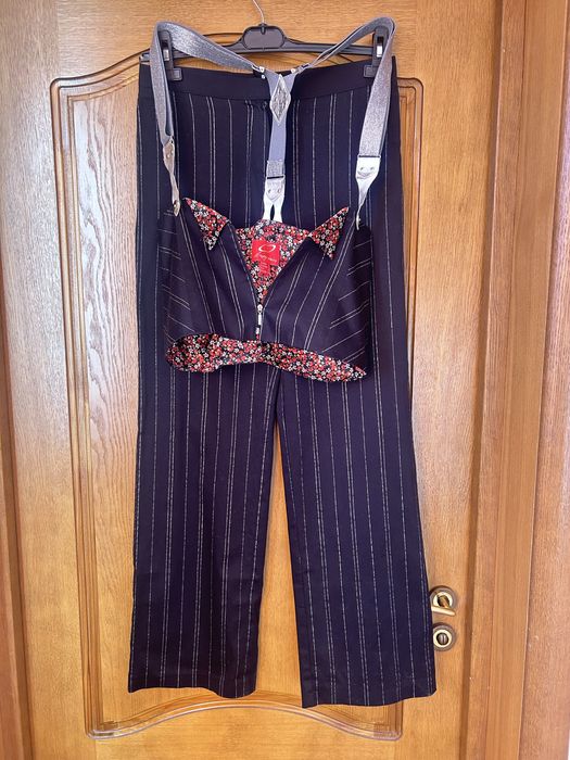 Оригинальная брючная двойка, жилетка на подтяжках, размер 44