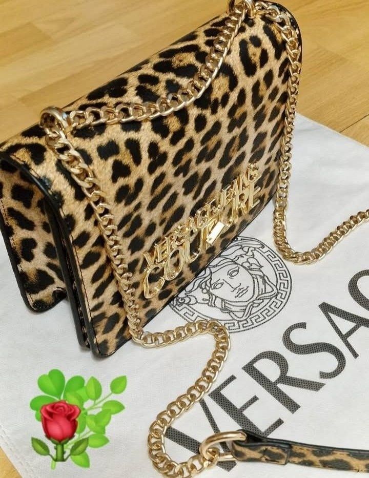 Geanta damă,model animal print, logo metalic auriu, saculet, etichetă