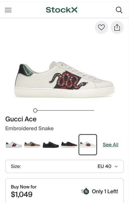 Gucci Ace Embroidered Snake 456230 Unisex size 39.5