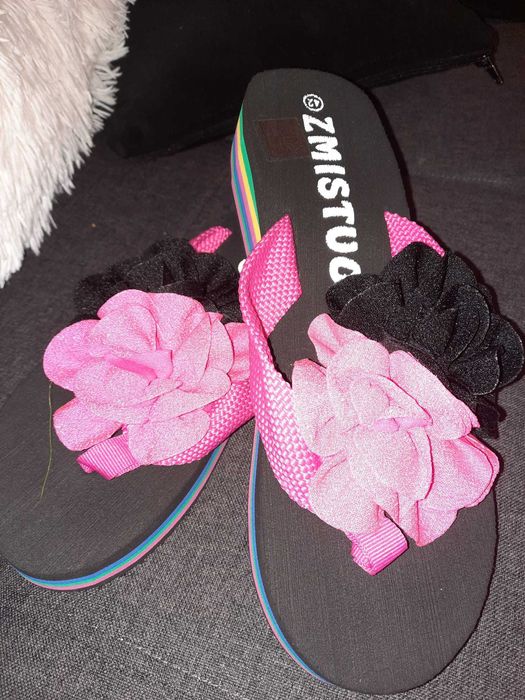 Papuci vara plaja cu floare roz